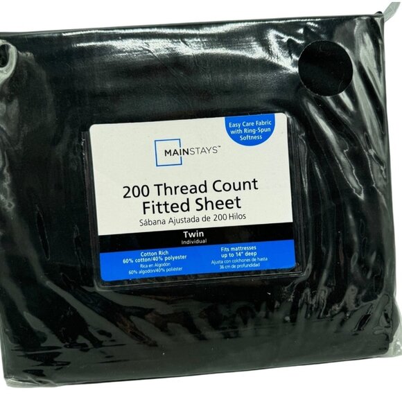 Mainstays 200 thread count flat sheet only twin black cotton blend READ NEW - Picture 1 of 5